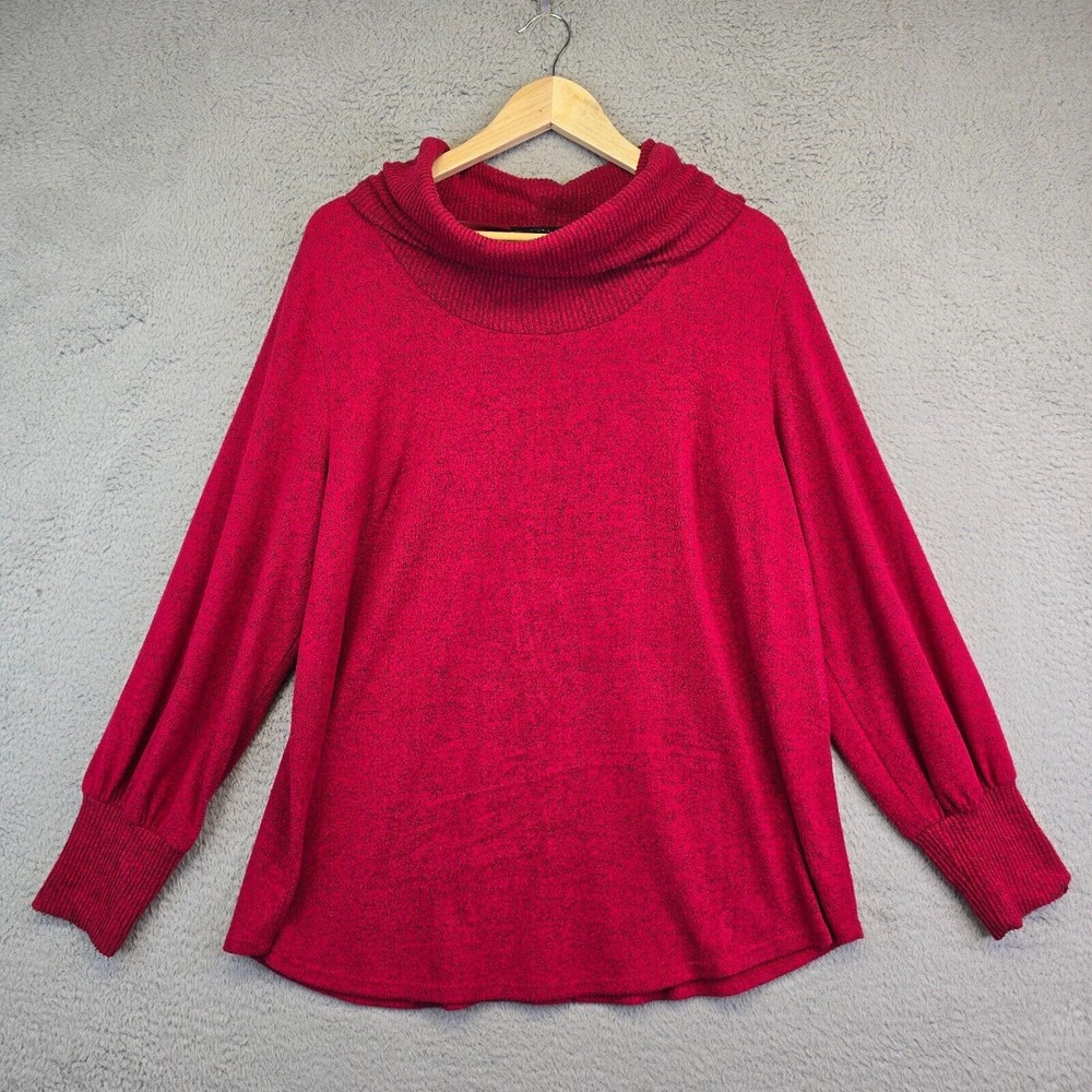Cozy Cowl Shaw Neck Sweater Women's XL Red Tunic Soft Cozy Lagom‎ Chic Soft Top